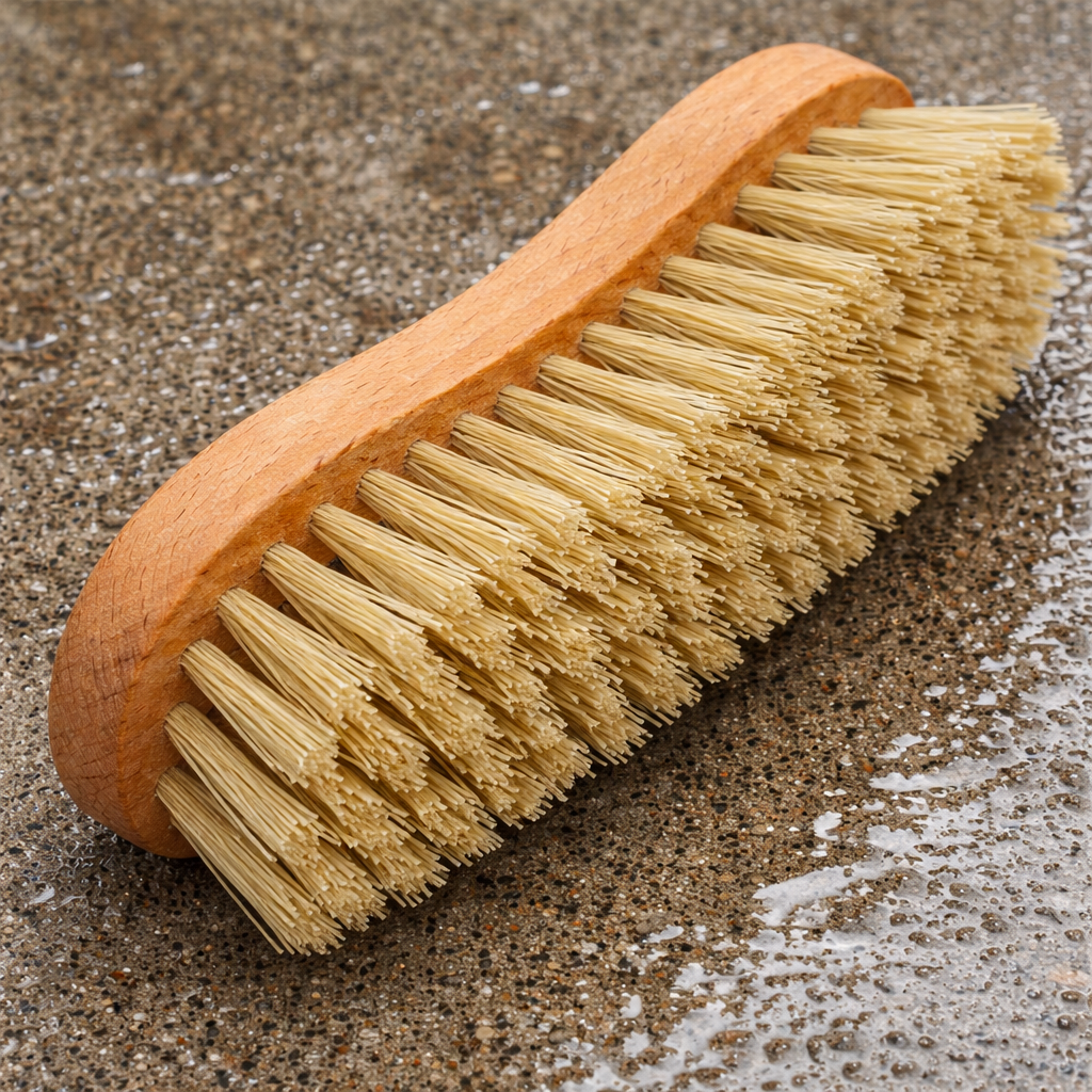 Wooden brush with bristles on a textured surface